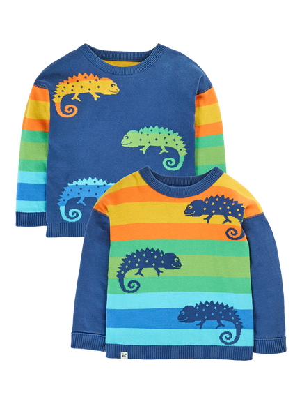 Frugi Kids' Luca Reversible Jumper, Navy/Multi, Navy/Multi