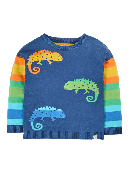 Frugi Kids' Luca Reversible Jumper, Navy/Multi - view 2, Navy/Multi