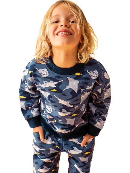 Frugi Kids' Superb Cotton Fleece Sweatshirt, Ray Fever - view 2, Ray Fever