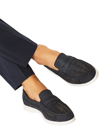 KG Kurt Geiger Sully Weave Slip-On Nubuck Loafers, Navy - view 2, Navy