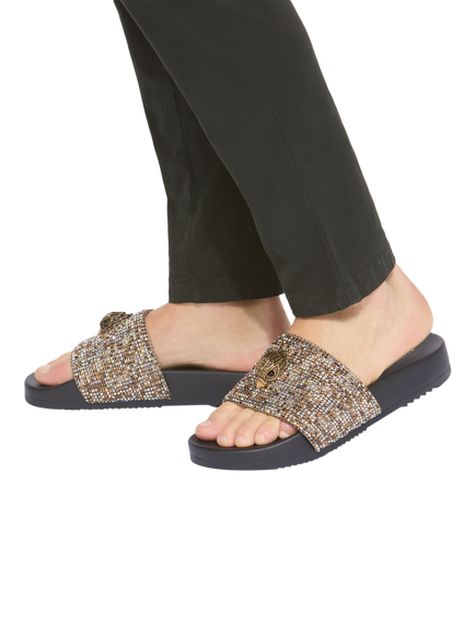 Kurt Geiger London Brockwell Embellished Slider Sandals, Gold - view 2, Gold