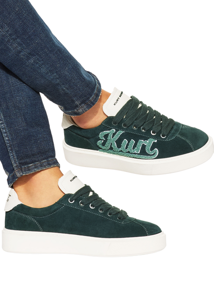 Kurt Geiger London Albion Retro Suede Trainers, Green - view 2, Green
