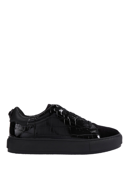 Kurt Geiger London Laney Croc Patent Leather Trainers, Black, Black