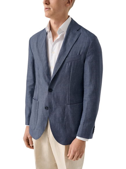 Eton Linen & Wool Blend Soft Jacket, Blue, Blue