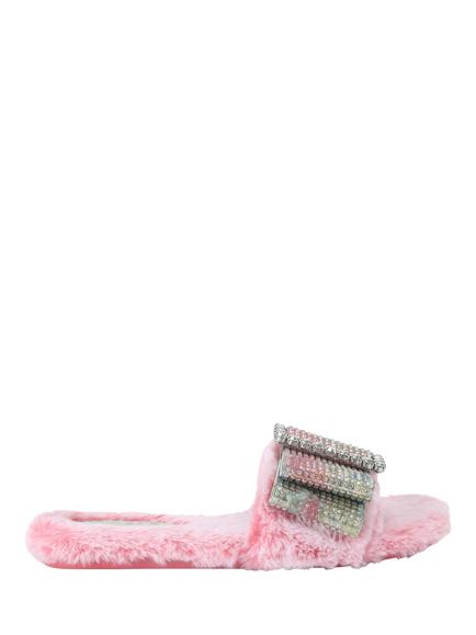 Kurt Geiger London Cosy Bow Embellished Slider Sandals, Pink/Multi, Pink/Multi