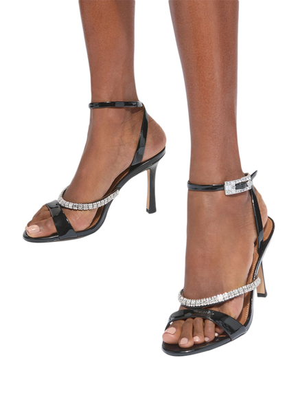 Kurt Geiger London Crystal Strap Stiletto Heel Patent Leather Sandals, Red Wine - view 2, Red Wine