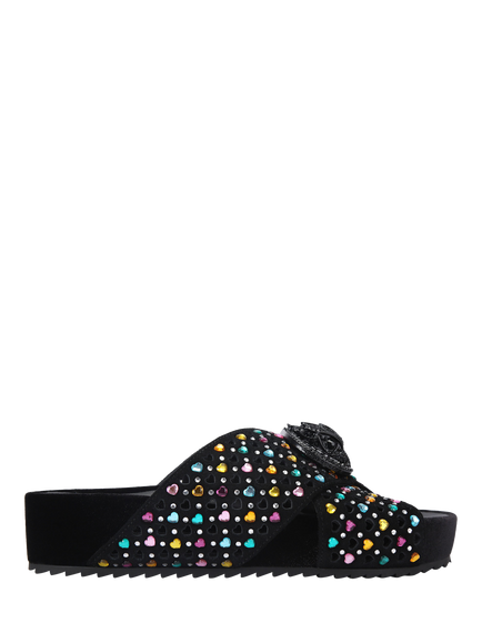 Kurt Geiger London Chelsea Cross Strap Embellished Footbed Sandals, Black/Multi, Black/Multi