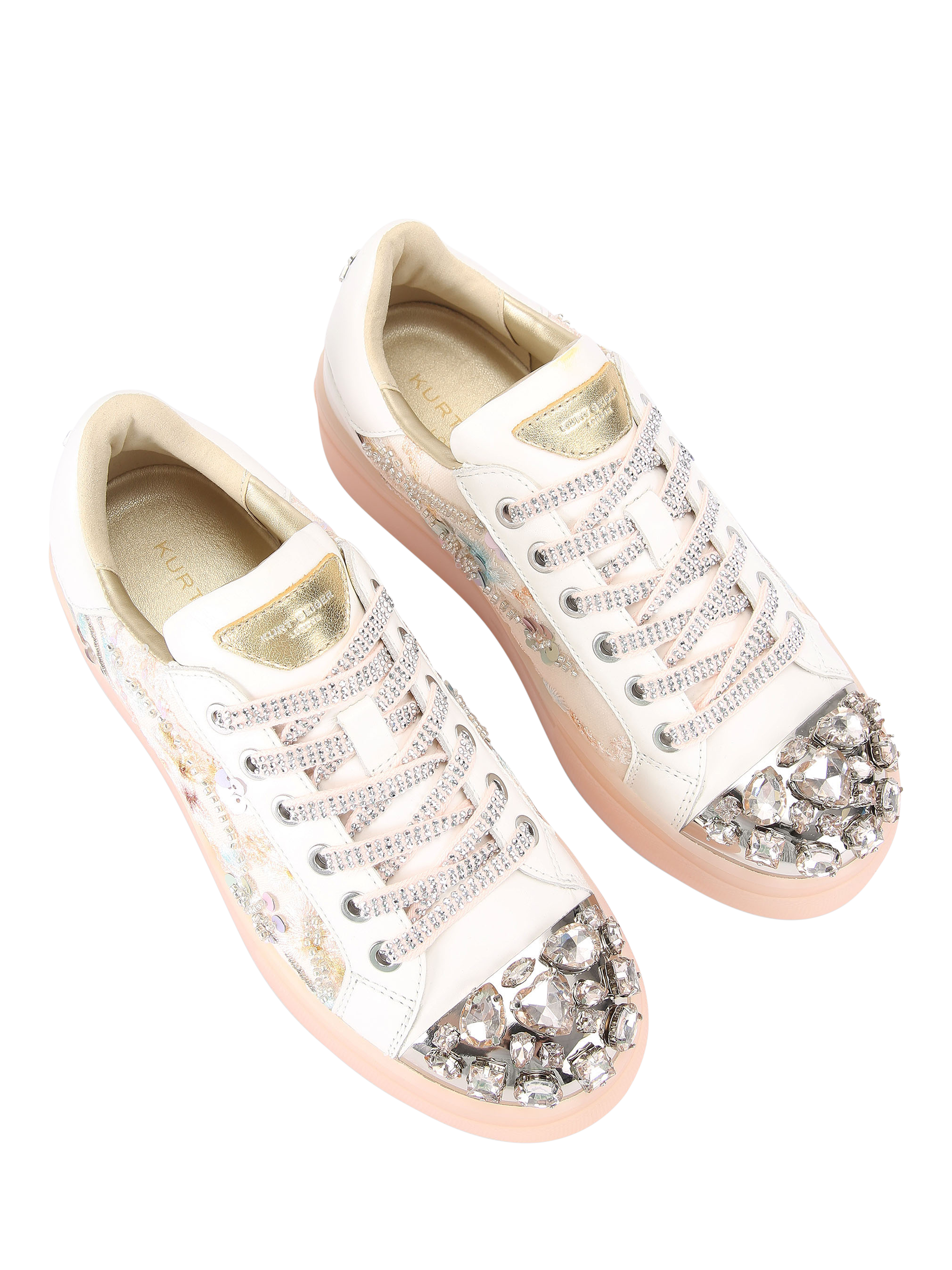Product image 3 of 5, which shows Kurt Geiger London Crystal Toe Cap Cupsole Trainers, White/Multi, 3