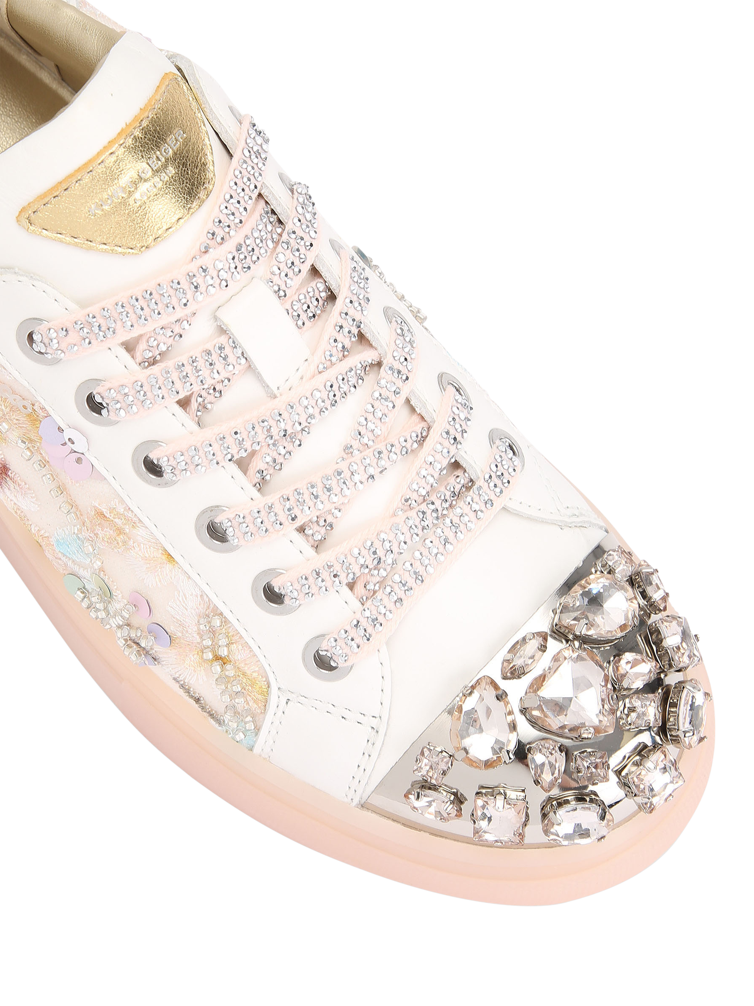Product image 5 of 5, which shows Kurt Geiger London Crystal Toe Cap Cupsole Trainers, White/Multi, 3