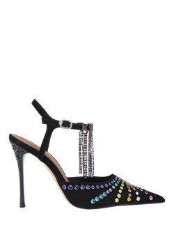 Kurt Geiger London Crystal Point Embellished Stiletto Heel Sandals, Black/Multi, Black/Multi