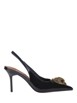 Kurt Geiger London Large Eagle Patent Leather Slingback Court Shoes, Black, Black