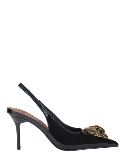 Kurt Geiger London Large Eagle Patent Leather Slingback Court Shoes, Black, Black