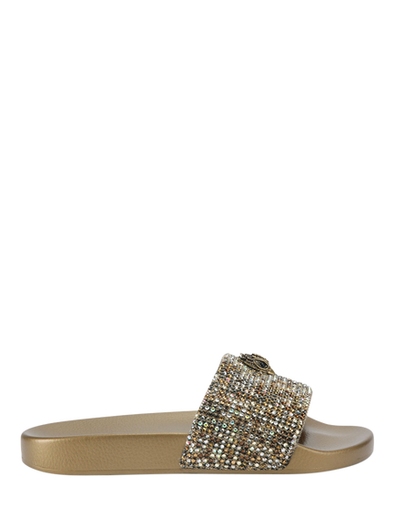 Kurt Geiger London Meena Eagle Embellished Houndstooth Slider Sandals, Metallic Bronze, Metallic Bronze