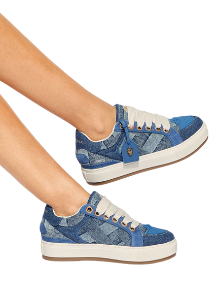Kurt Geiger London Southbank Tag Denim Trainers, Blue - view 2, Blue