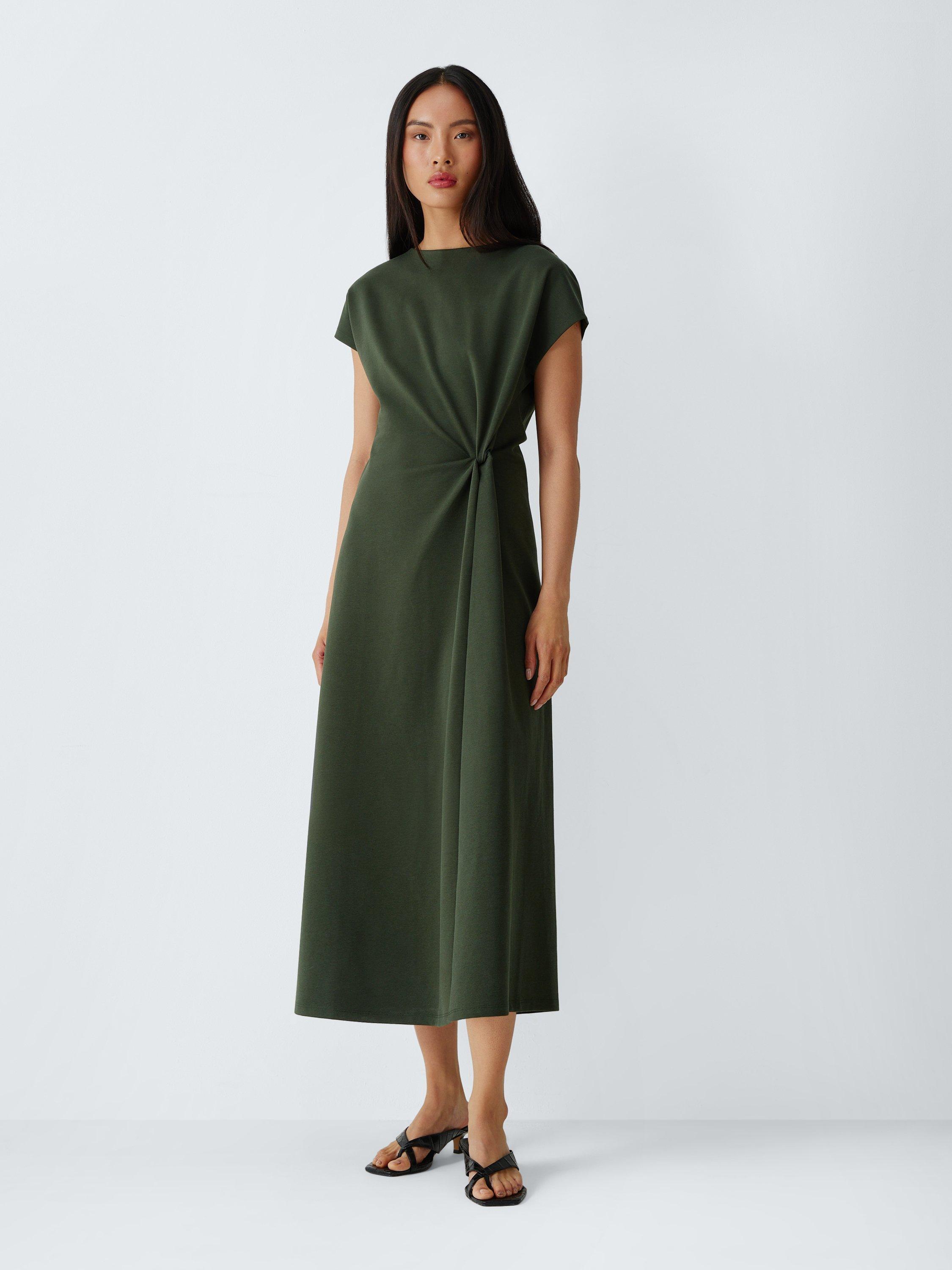 John Lewis Twist Jersey Cap Sleeve Midi Dress, Black, Khaki
