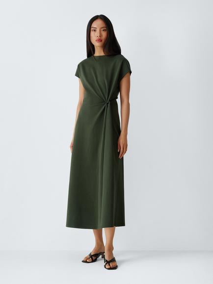 John Lewis Twist Jersey Cap Sleeve Midi Dress, Black, Khaki