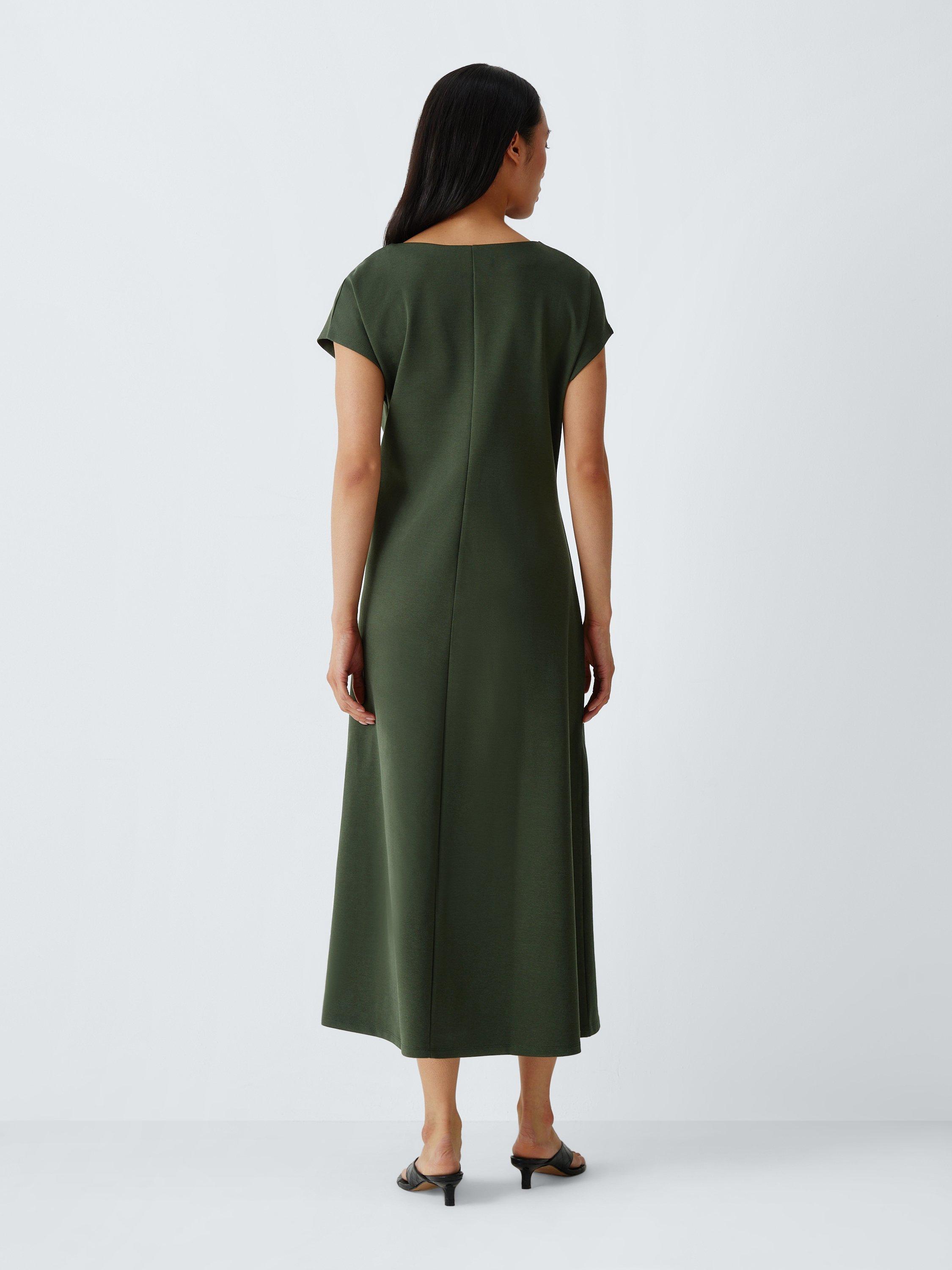 John Lewis Twist Jersey Cap Sleeve Midi Dress, Black, Khaki