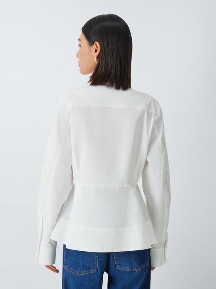 John Lewis Peplum Lace Cotton Shirt, White - view 2, White