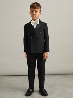 Reiss Kids' Knightsbridge Wool Blend Double Breasted Tuxedo Jacket, Black, Black