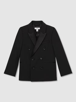Reiss Kids' Knightsbridge Wool Blend Double Breasted Tuxedo Jacket, Black - view 2, Black