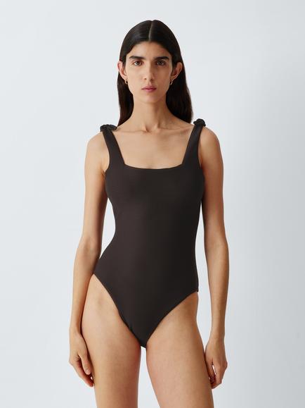 John Lewis Seychelles Rib Texture Square Neck Swimsuit, Chocolate