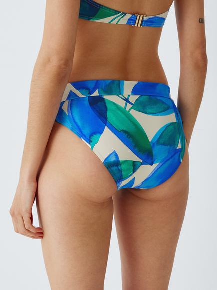 John Lewis Tahiti Leaf Slim Foldover Bikini Bottoms, Ivory/Blue Print - view 2, Ivory/Blue Print