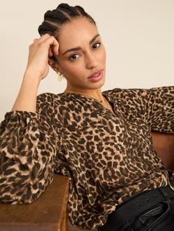 Baukjen Claudia Leopard Print Top containing LENZING™ ECOVERO™ Viscose, Caramel/Multi - view 2, Caramel/Multi