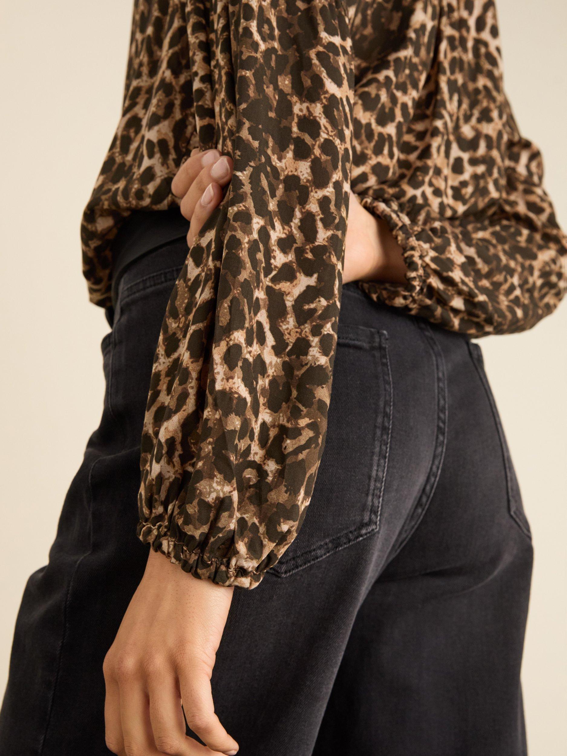 Product image 3 of 5, which shows Baukjen Claudia Leopard Print Top containing LENZING™ ECOVERO™ Viscose, Caramel/Multi, 10