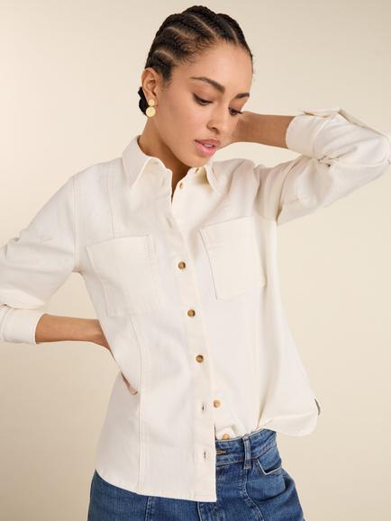 Baukjen Mona Relaxed Fit Denim Shirt, Soft White, Soft White