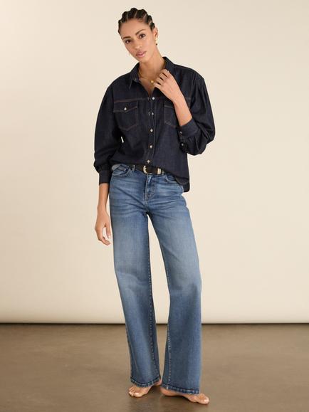Baukjen Heather Long Sleeve Denim Shirt, Dark Blue - view 2, Dark Blue