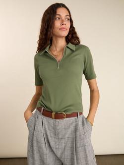 Baukjen Ivy Rib Zip Neck Top, Light Khaki, Light Khaki