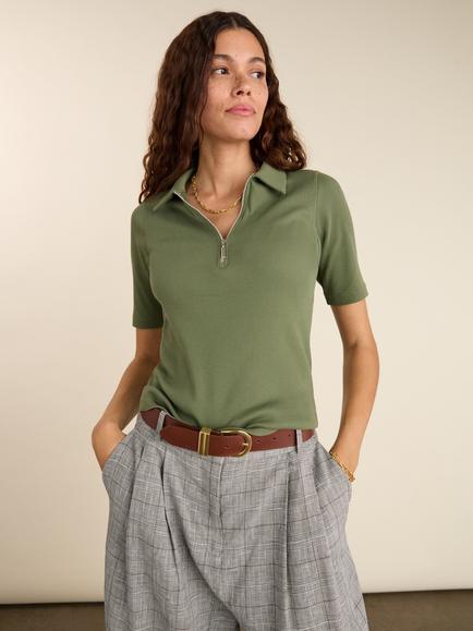 Baukjen Ivy Rib Zip Neck Top, Light Khaki, Light Khaki