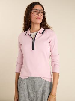 Baukjen Joely Ribbed Zip Neck Top, Pastel Pink/Navy - view 2, Pastel Pink/Navy
