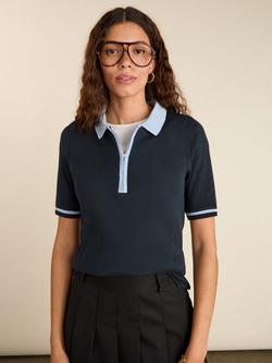 Baukjen Lydia Rib Collar Zip Top, Navy/Ice Blue, Navy/Ice Blue