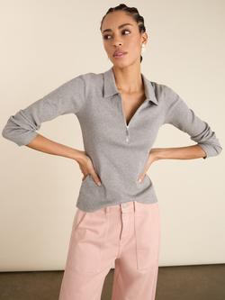 Baukjen Slim Fit Zip Collar Top, Grey Marl, Grey Marl