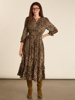 Baukjen Christine Leopard Print Midi Dress containing LENZING™ ECOVERO™ Viscose, Caramel/Multi, Caramel/Multi