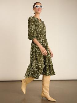 Baukjen Christine Spot Print Midi Dress, Dark Olive/Multi - view 2, Dark Olive/Multi