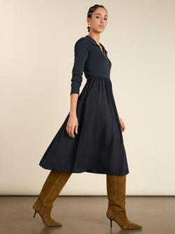 Baukjen Kate Zip Neck Midi Dress, Classic Navy, Classic Navy