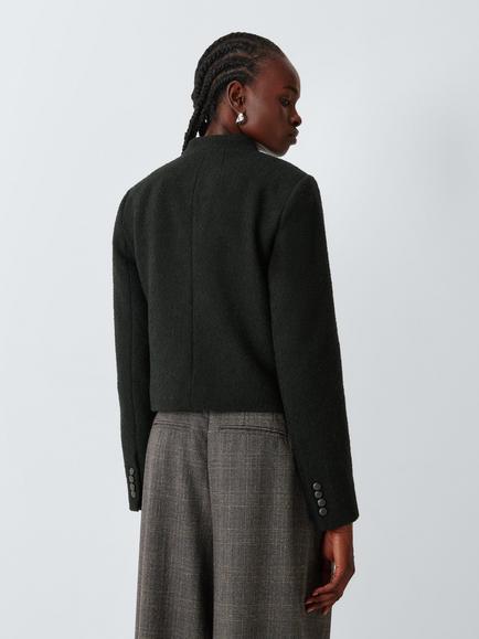 John Lewis Collarless Boucl Wool Blend Jacket, Black - view 2, Black