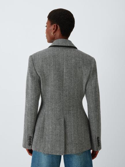 John Lewis Double Breasted Wool Blend Blazer, Herringbone - view 2, Grey