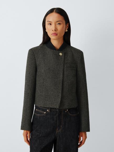 John Lewis Asymmetric High Neck Jacket, Puppytooth, Puppytooth