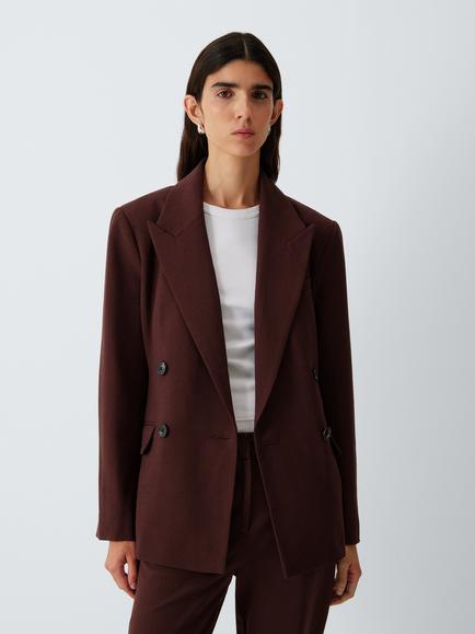 John Lewis Pure Wool Double Breasted Blazer, Fig, Fig