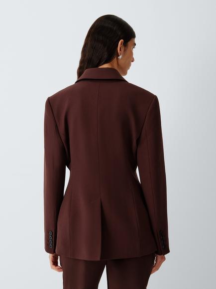 John Lewis Pure Wool Double Breasted Blazer, Fig - view 2, Fig