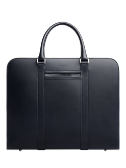 Carl Friedrik Palissy Leather Overnight Bag, 27L, Chocolate, Navy