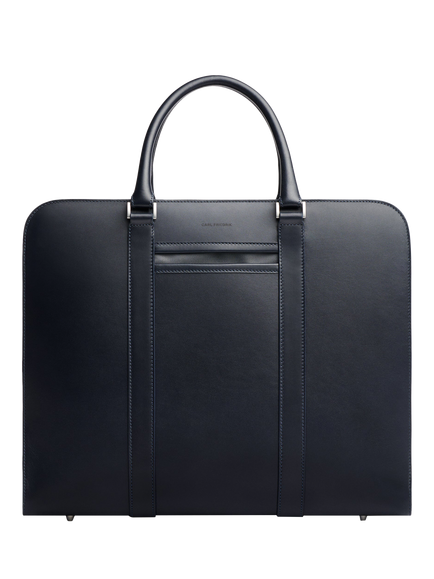 Carl Friedrik Palissy Leather Overnight Bag, 27L, Chocolate, Navy