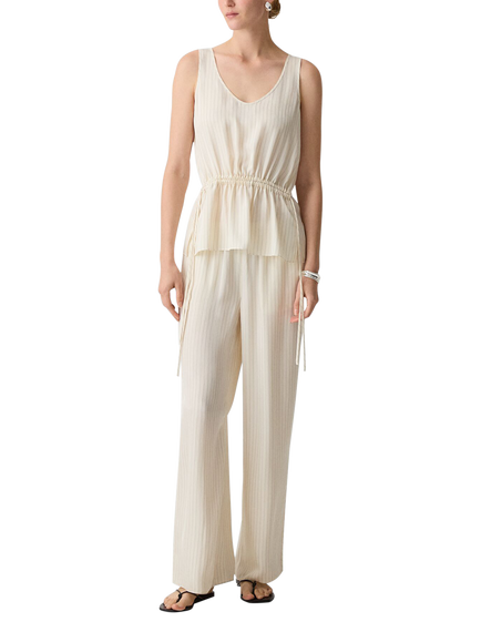 Theory Stripe Slit Hem Trousers, White, White