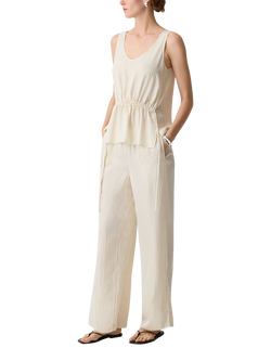 Theory Stripe Slit Hem Trousers, White - view 2, White