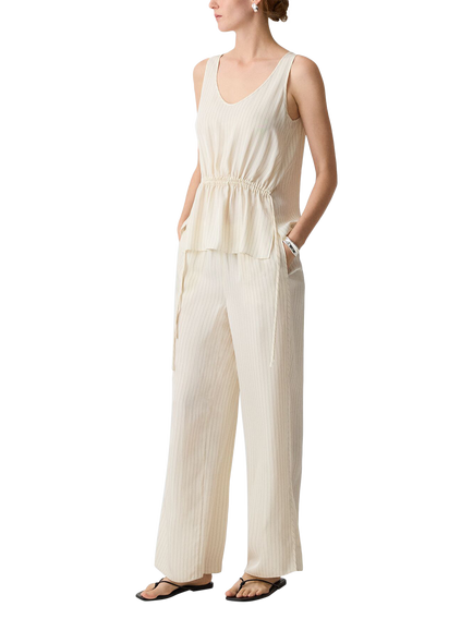 Theory Stripe Slit Hem Trousers, White - view 2, White