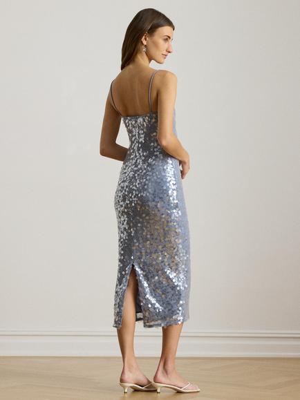 Lauren Ralph Lauren Strappy Sequin Midi Dress, Duck Egg Blue - view 2, Duck Egg Blue