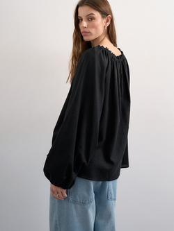 Topshop Tie Neck Linen Rich Top - view 2, Black